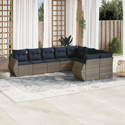 vidaXL - 9-delige - tuinbankset - met - kussens, - grijs - polyrotan
