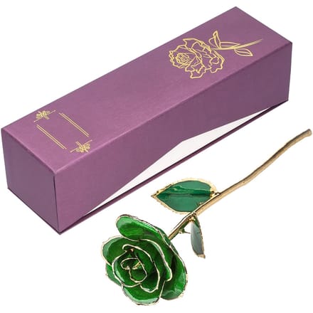 Forever Green Roos 24K Echte Kunstbloem met Blad en Basis Ambachtelijke Decoraties pink