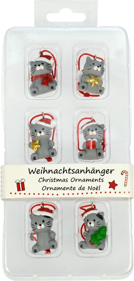 Kerstornament Kat - Set van 6 - 2,5 x 1,5 x 1,5 cm