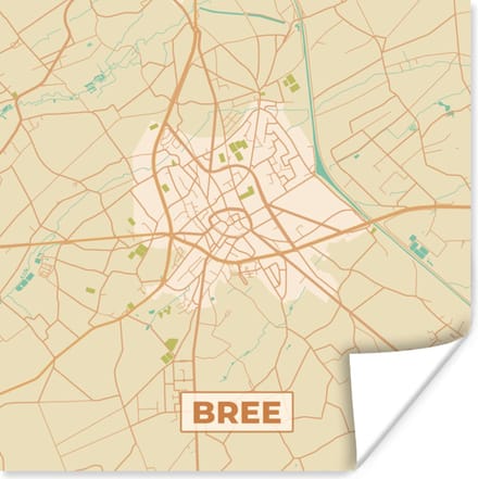Poster Kaart - Stadskaart - Retro - Bree - Plattegrond. - 75x75 cm