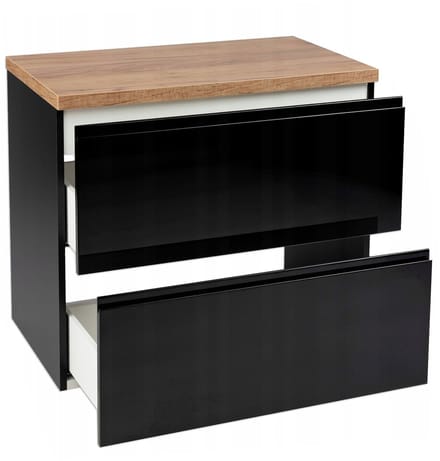 STAMAR - Badkamer Set Hangende Kast Glans MDF + Blad Eik 60 cm - badkamer - Zwart