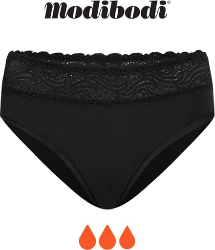 Modibodi Menstruatie Ondergoed Super Absorberend Dames Hoge Taille Bikinislip Zwart 36