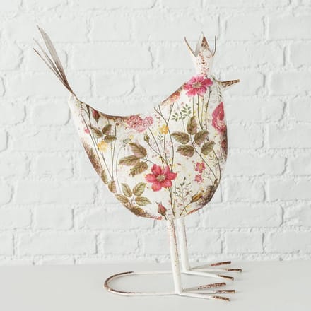 Metalen beeld van een gebloemde vogel met kroontje