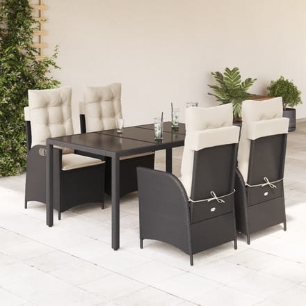 vidaXL - 5-delige - Tuinset - met - kussens - poly - rattan - zwart