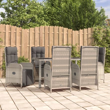 vidaXL - 7-delige - Tuinset - met - kussens - poly - rattan - grijs
