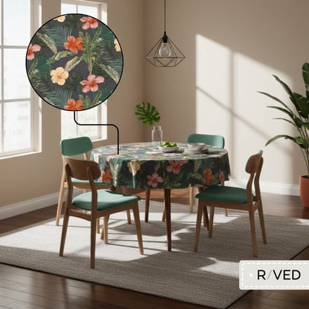 Raved Rond Tafelzeil Ø 140 cm - Jungle Geel - PVC - Afwasbaar