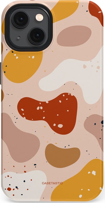 Casetastic hoesje geschikt voor Apple iPhone 13 - MagSafe - Dubbellaagse bescherming - Terrazzoque - Fashion Case - Zand Perzik Okergeel Lichtgrijs