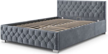 Gestoffeerd Bed Nizza - 180 x 200 cm - Grijs - LED Verlichting & Bedlade