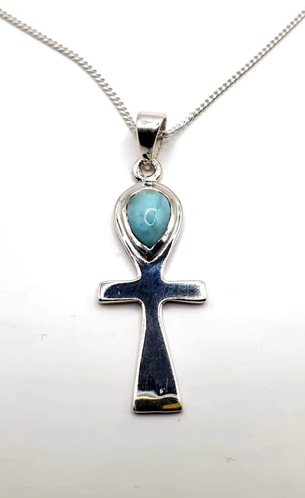 Zilveren ankh larimar hanger(3094LR-45cm)