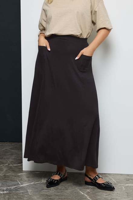 Yours Lange Rok Met Zakken En Elastische Taille In Zwartsize 48