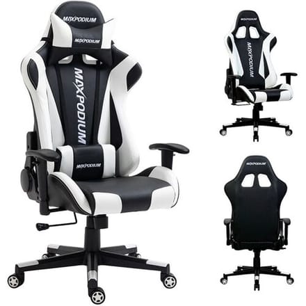 MAXPODIUM Gamingstoel – ergonomisch, volledig verstelbaar – Skilled, Zwart en Wit