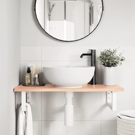 vidaXL - Badkamer - wandschap - staal - en - massief - eikenhout