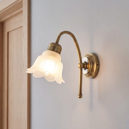 Licht-Erlebnisse - Alkmene - Wandlamp - E14 - van - Messing Glas - in - Antiek messing wit