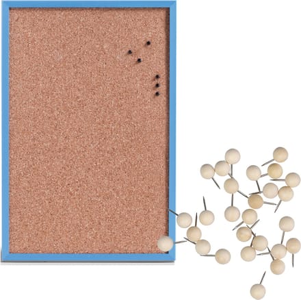 Prikbord incl. 25x punaises - 40 x 60 cm - hout - blauw - kurk