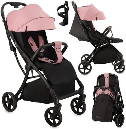 MoMi PAOLA - Compacte Buggy - Automatisch Opvouwbaar - Verstelbare Rugleuning - Roze