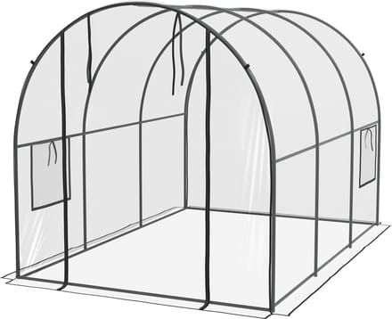 Killogood Tuin Tunnelkas 6 m² 3L x 2l x 2H m versterkt buizenframe ritssluiting deur 2 oprolbare ramen - transparant