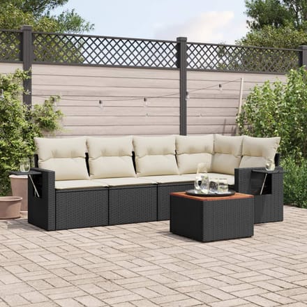 vidaXL - 6-delige - Loungeset - met - kussens - poly - rattan - zwart