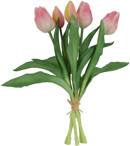 Kunstboeket Tulpen - Kunstbloem Roze en Creme - 5 Stuks - 3D Geprint