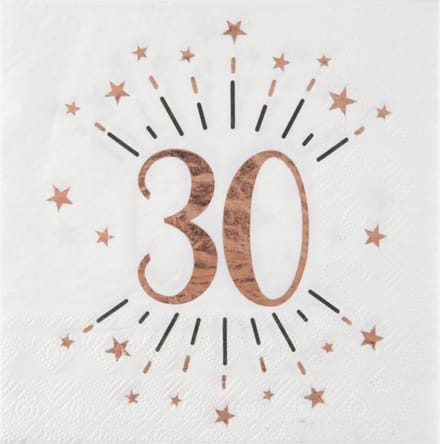 Santex Verjaardag feest servetten leeftijd - 10x - 30 jaar - rose goud - 33 x 33 cm