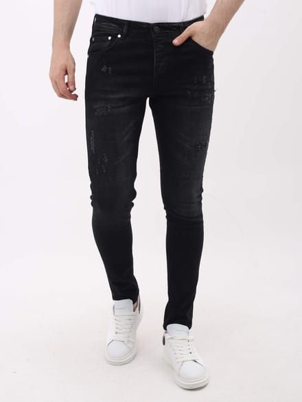 Spijkerbroek met Scheuren Heren Slim Fit - MM-S-103 - Zwart