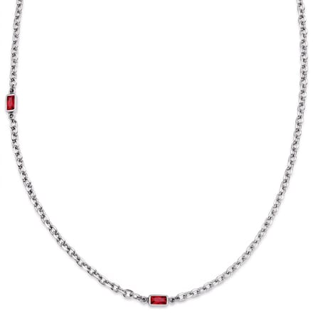 Prism | Zilverkleurige ketting met granaatrode stenen van kristalglas en 2 schakels