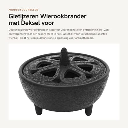 Dailygoods - Gietijzeren Wierookbrander met Deksel voor Meditatie