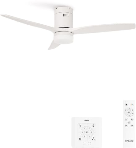 CREATE - Plafondventilator 40W silent 100% hout - S - Met licht - Controller voor wandmontage - WIND CALM NATURAL WOOD