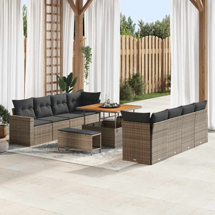 vidaXL - Tuinbank - Set - 12 - st - 12-zits - Grijs - poly - rattan