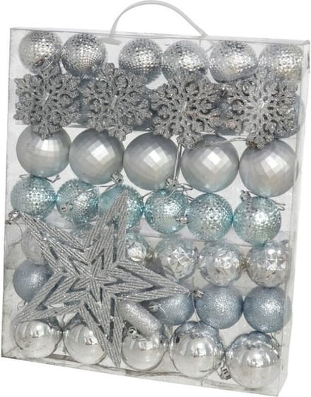 Gerimport Kerstballen - met ster piek - 57ST - zilver/blauw - kunststof