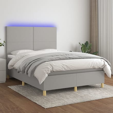 vidaXL - Boxspring - met - matras - en - LED - stof - lichtgrijs - 140x200 - cm