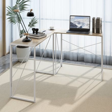 Hoekbureau Met Houtlook - L Vorm Computerbureau - Modern Thuiswerk Bureau