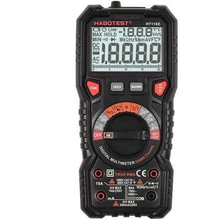 HABOTEST HT118E Digitale multimeter Auto Range Multimeter 20.000 tellingen True RMS Meten van AC/DC zwart