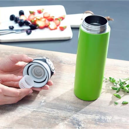 Leifheit thermosbeker Flip - 600 ml - RVS - groen