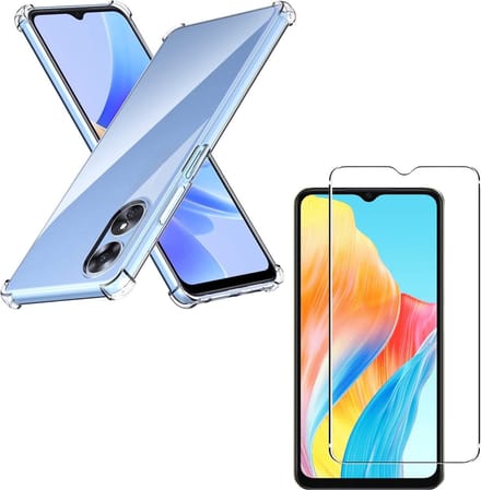 Shockproof Hoesje Geschikt voor: Oppo A17 - Anti -Shock Silicone - Transparant + 2x Screenprotector
