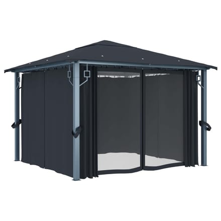 vidaXL - Prieel - met - gordijn - 300x300 - cm - aluminium - antraciet