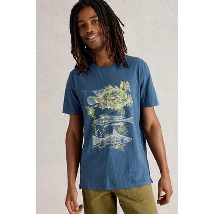 White Stuff Three Fishes Graphic Tee Blue Print Maat: S | T-shirts met Print Outlet | Heren | Blauw