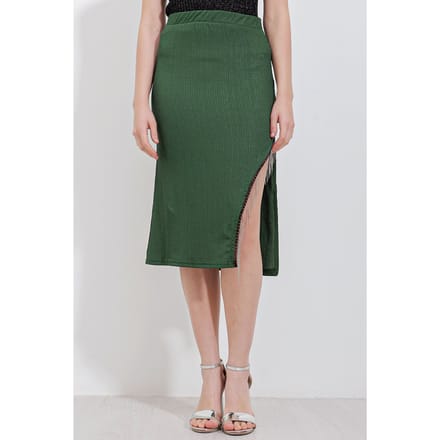 Textured Midi Rok met Kettendetail