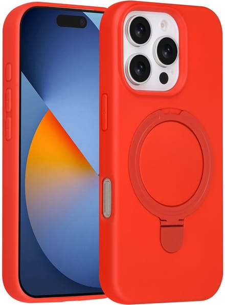 TUNIQ telefoonhoesje voor Apple iPhone 16 Pro - MagSafe met ringstand - Rood