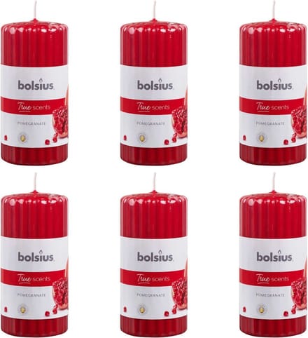 Bolsius Geurkaarsen geribbeld 6 st 120x58 mm granaatappel