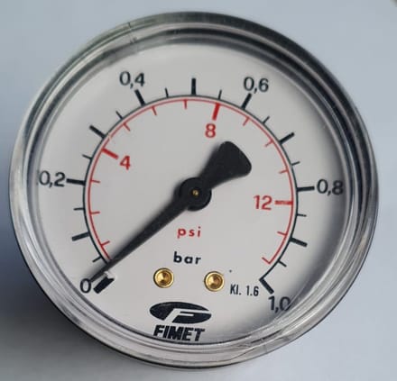 K&W Manometer 63 mm diameter 0-1 bar met 1/4" achter aansluiting geschikt voor luchtdruk