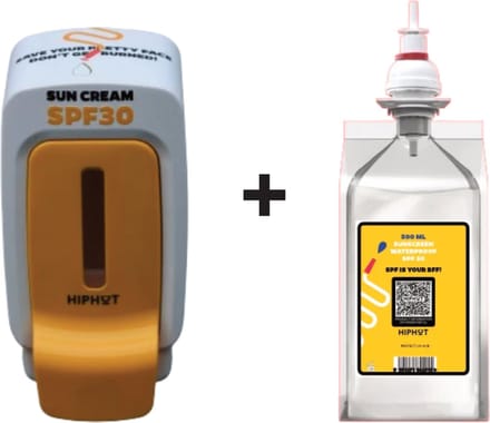 HIPHOT Mini Zonnebrandcrème Dispenser Engels + 1/2 liter zonnebrandcrème factor 30