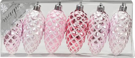 Christmas Goods Kersthangers - 6x - dennenappels - roze - 9 cm - kerstversiering