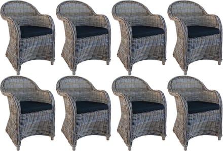 Decomeubel - Rotan Stoel Kubu Grey met zwart Kussen - set van 8 stoelen
