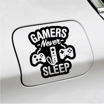 Bumpersticker - Gamers Never Sleep - 12,4 X 11,4 - Zwart