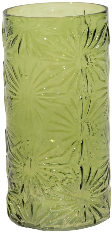 Mega Collections Bloemenvaas Debby - groen - glas - bloem relief - 15 x 35 cm