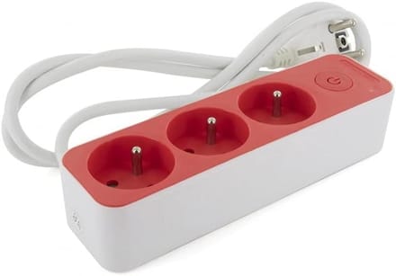 Stekkerdoos met 3 Universele Stopcontacten en 1.5 Meter Kabel - Wit/Rood Design