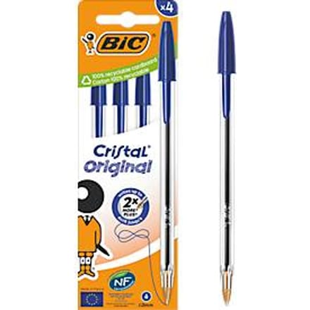BIC Cristal Original biros blauw, doosje van 4, 1,0 mm, medium punt