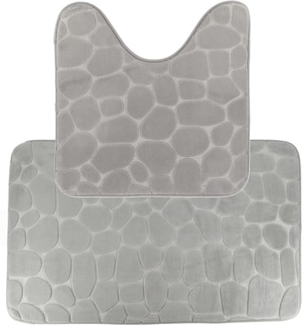 Tendance Badkamer Matten set Pebble - toilet en bad mat - lichtgrijs - memory foam - microfiber