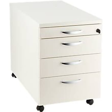 Verrijdbaar ladeblok NEVADA - B 430 x D 600 x H 600 mm -  3 laden + 1 materiaallade - wit