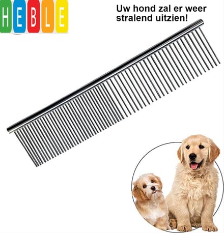 "RVS-Hondenkam 20cm x 4cm - Grof/Fijn Metalen kam" van Heble®